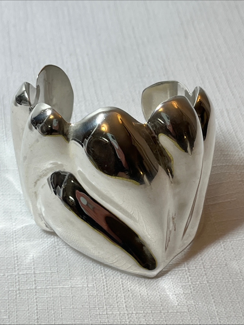 925 Sterling Silver Sculpted Wave Cuff Bracelet. 64 grams